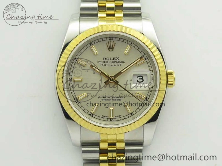 DateJust 36 SS YG 126233 ARF 1:1 Best Edition Silver Dial Stick Markers on SS YG Jubilee Bracelet SH3135