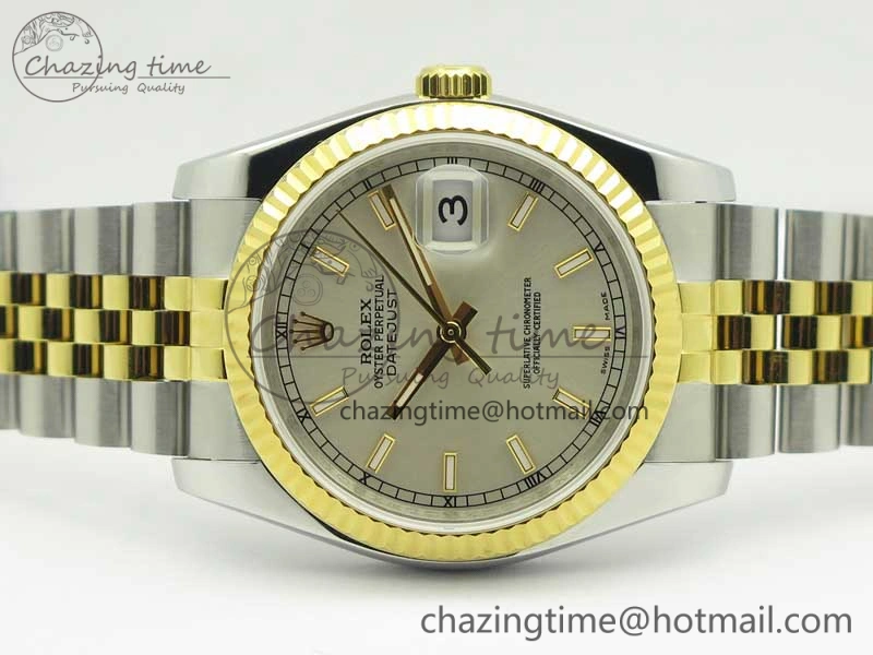 DateJust 36 SS YG 126233 ARF 1:1 Best Edition Silver Dial Stick Markers on SS YG Jubilee Bracelet SH3135