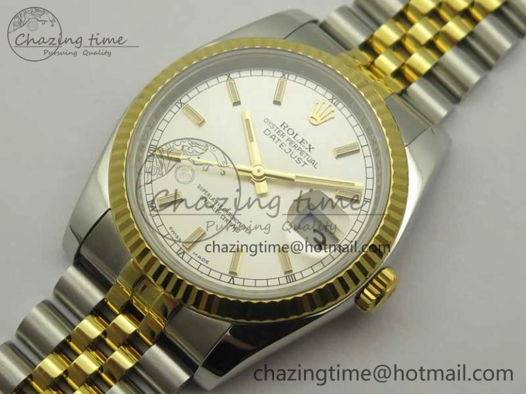 DateJust 36 SS YG 126233 ARF 1:1 Best Edition Silver Dial Stick Markers on SS YG Jubilee Bracelet SH3135
