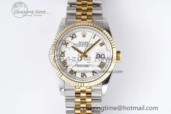 DateJust 36 SS YG 126233 JDF YG Plated 904L Steel White Dial Roman Markers on Jubilee Bracelet V2