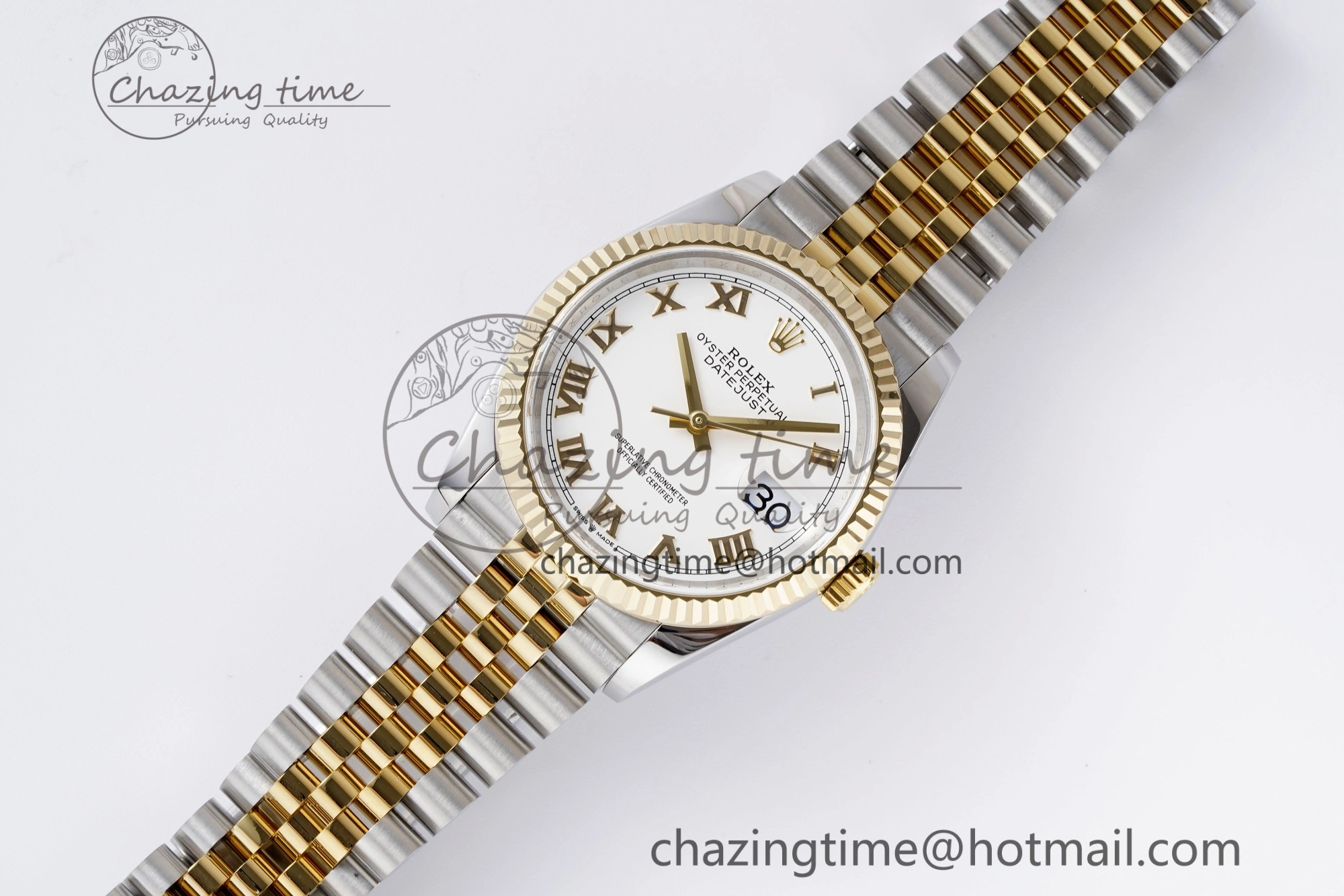 DateJust 36 SS YG 126233 JDF YG Plated 904L Steel White Dial Roman Markers on Jubilee Bracelet V2