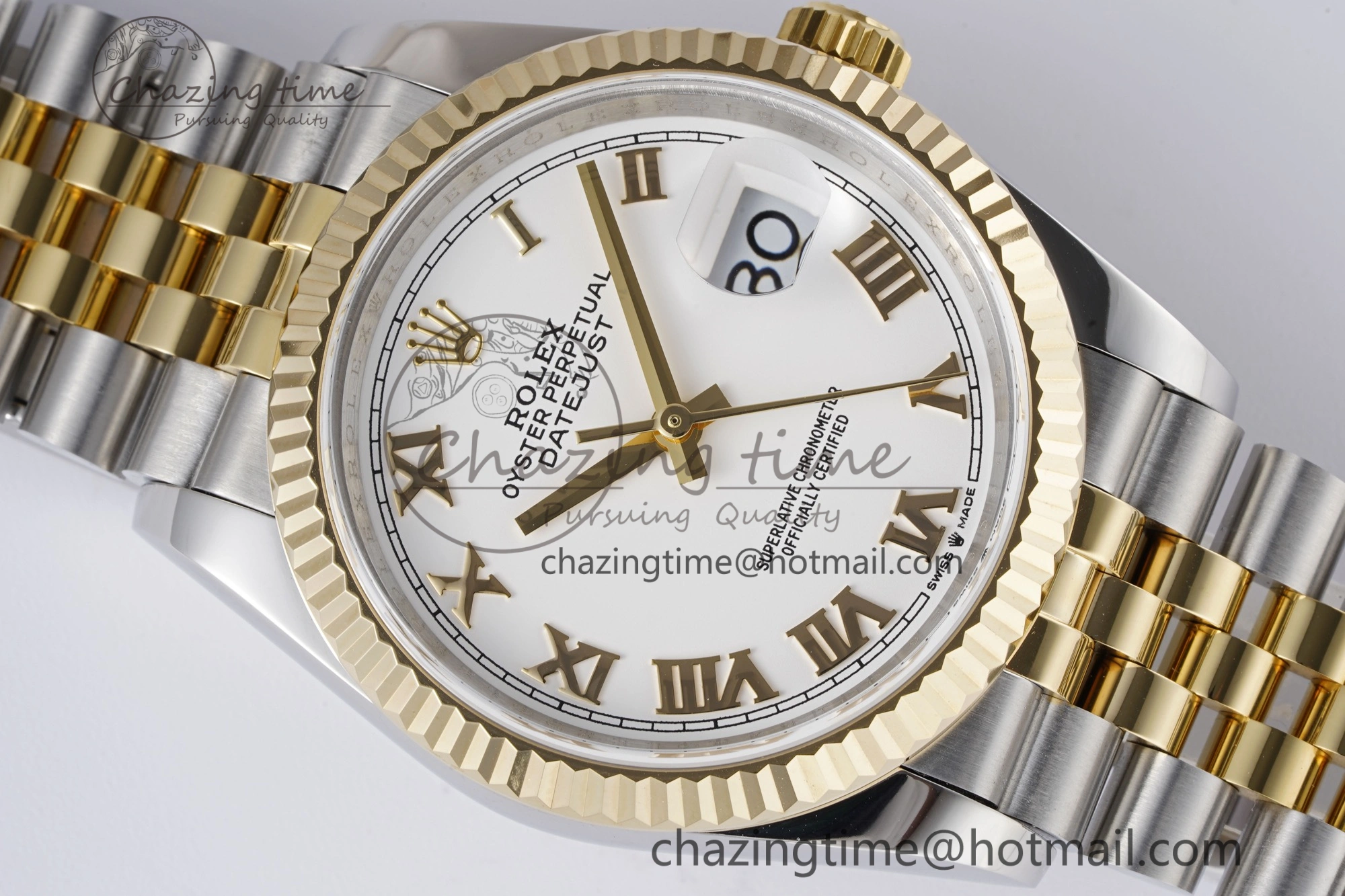 DateJust 36 SS YG 126233 JDF YG Plated 904L Steel White Dial Roman Markers on Jubilee Bracelet V2