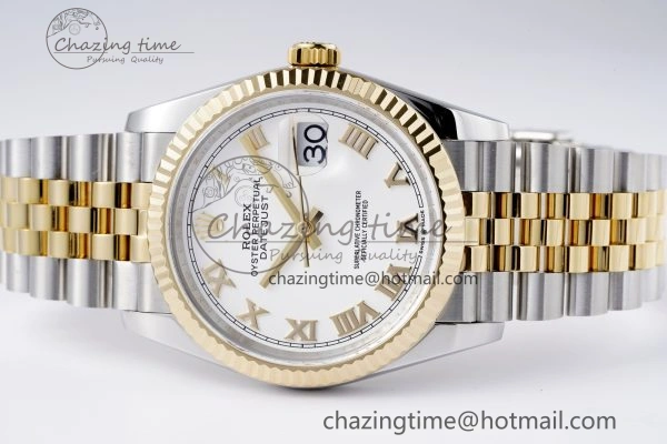 DateJust 36 SS YG 126233 JDF YG Plated 904L Steel White Dial Roman Markers on Jubilee Bracelet V2
