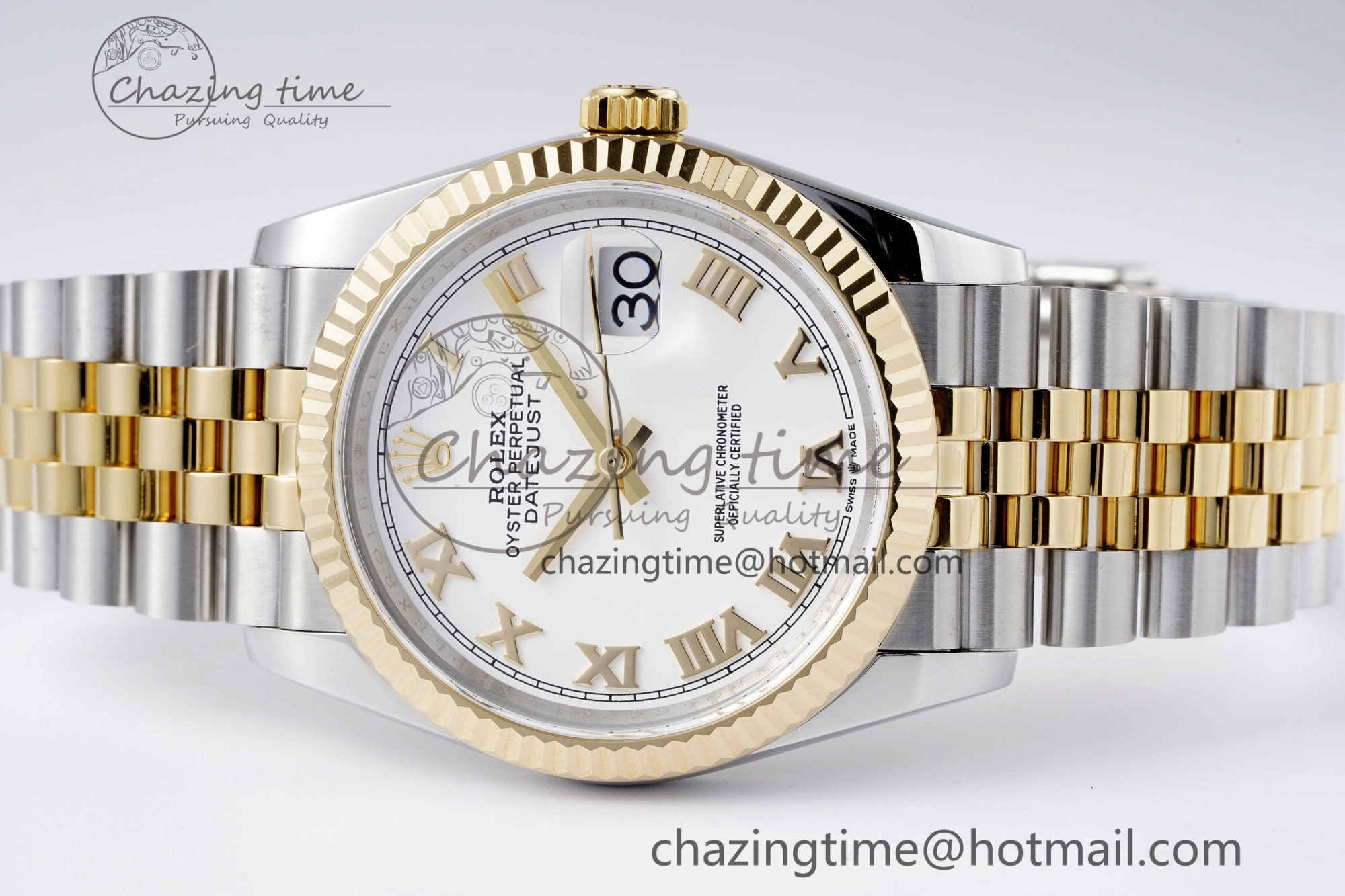 DateJust 36 SS YG 126233 JDF YG Plated 904L Steel White Dial Roman Markers on Jubilee Bracelet V2