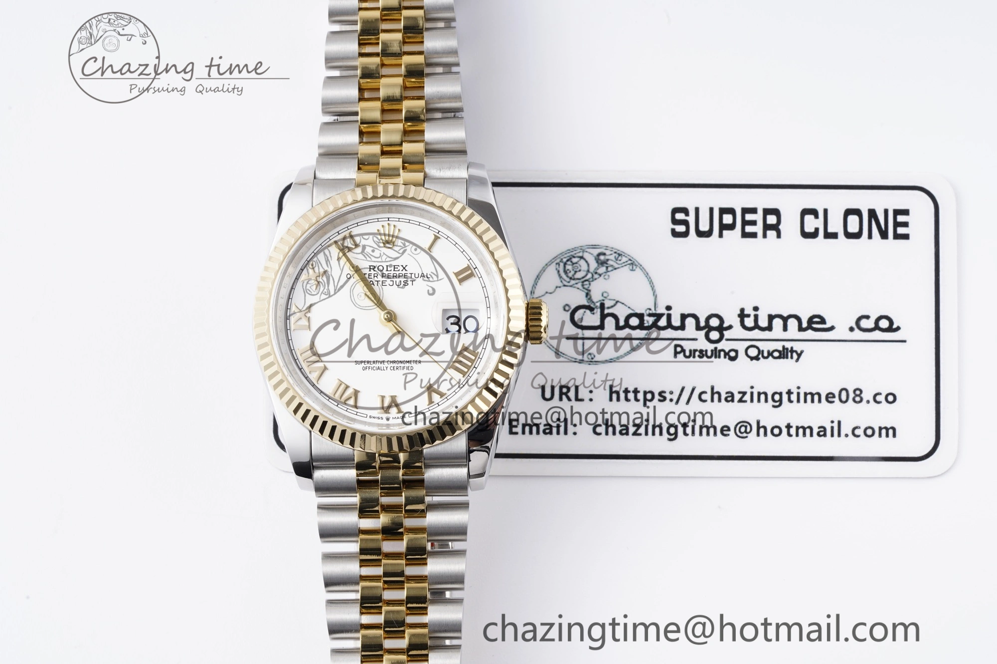 DateJust 36 SS YG 126233 JDF YG Plated 904L Steel White Dial Roman Markers on Jubilee Bracelet V2