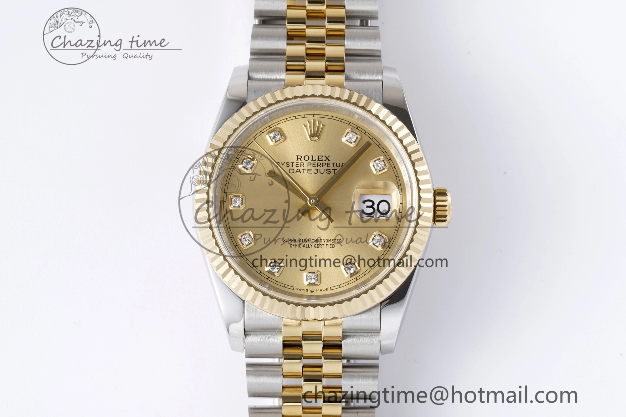 DateJust 36 SS YG 126233 JDF YG Plated 904L Steel YG Dial Diamonds Markers on Jubilee Bracelet V2