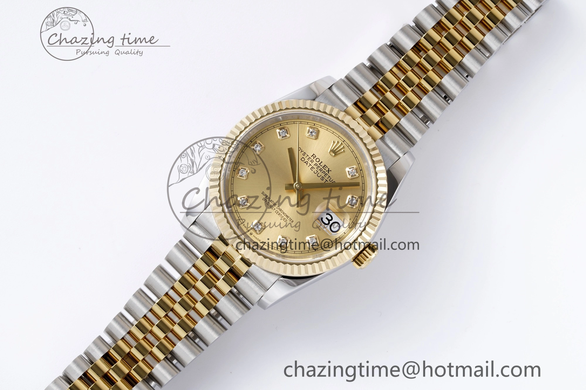 DateJust 36 SS YG 126233 JDF YG Plated 904L Steel YG Dial Diamonds Markers on Jubilee Bracelet V2