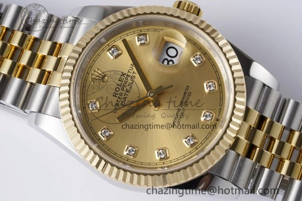 DateJust 36 SS YG 126233 JDF YG Plated 904L Steel YG Dial Diamonds Markers on Jubilee Bracelet V2