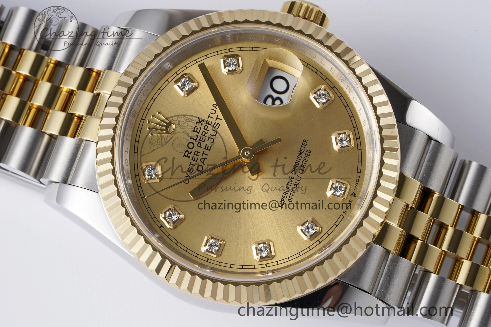DateJust 36 SS YG 126233 JDF YG Plated 904L Steel YG Dial Diamonds Markers on Jubilee Bracelet V2