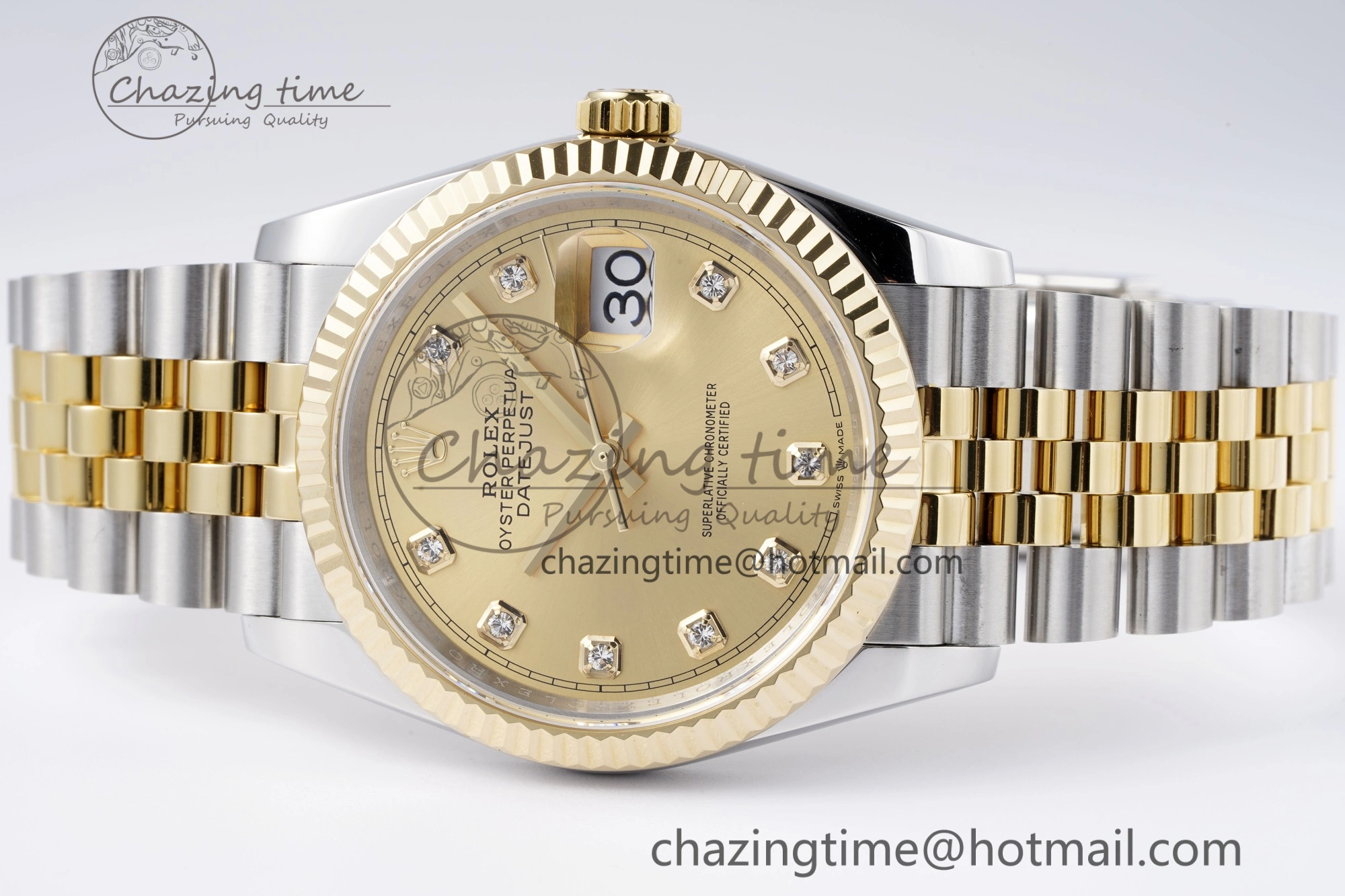 DateJust 36 SS YG 126233 JDF YG Plated 904L Steel YG Dial Diamonds Markers on Jubilee Bracelet V2