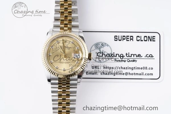 DateJust 36 SS YG 126233 JDF YG Plated 904L Steel YG Dial Diamonds Markers on Jubilee Bracelet V2