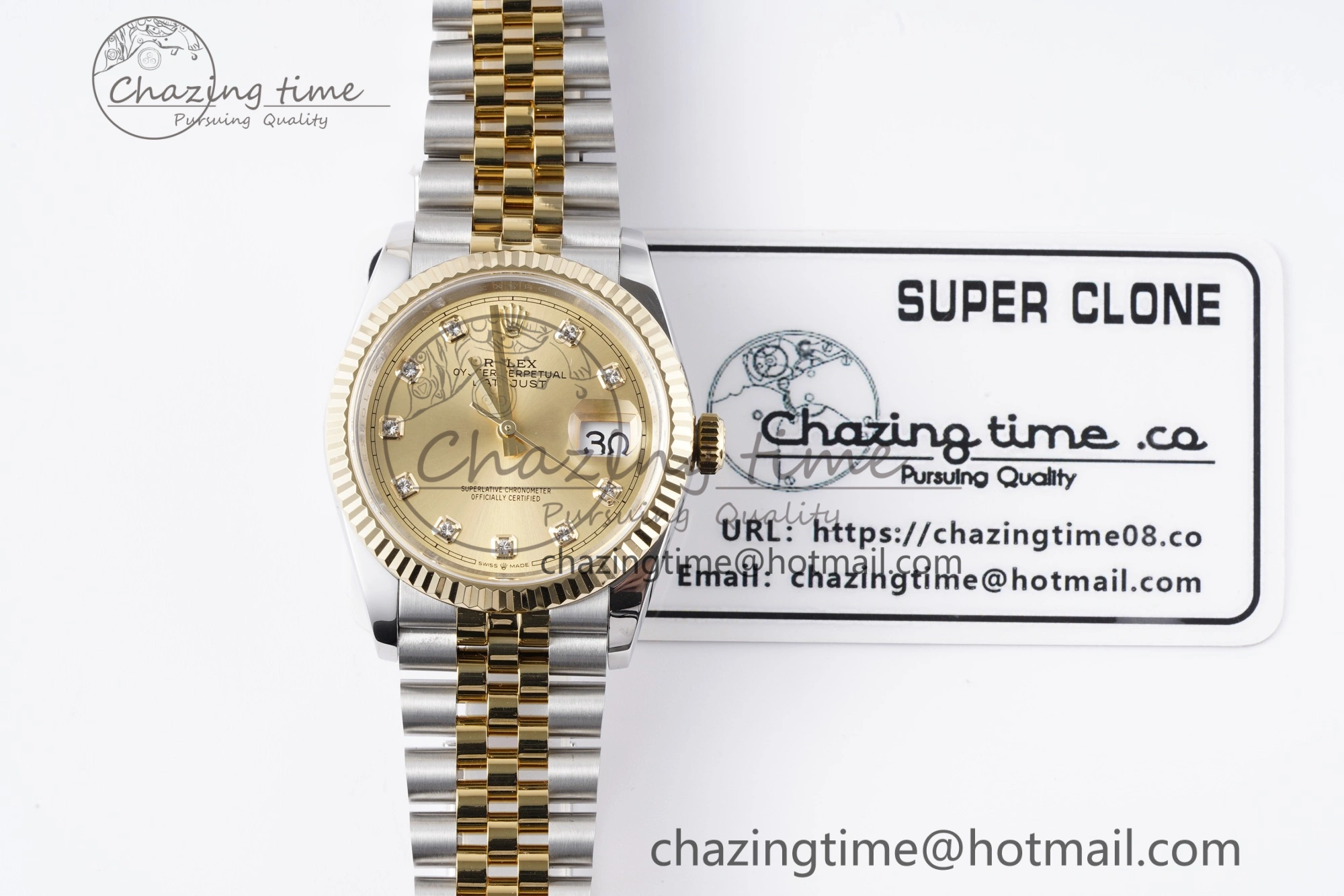 DateJust 36 SS YG 126233 JDF YG Plated 904L Steel YG Dial Diamonds Markers on Jubilee Bracelet V2