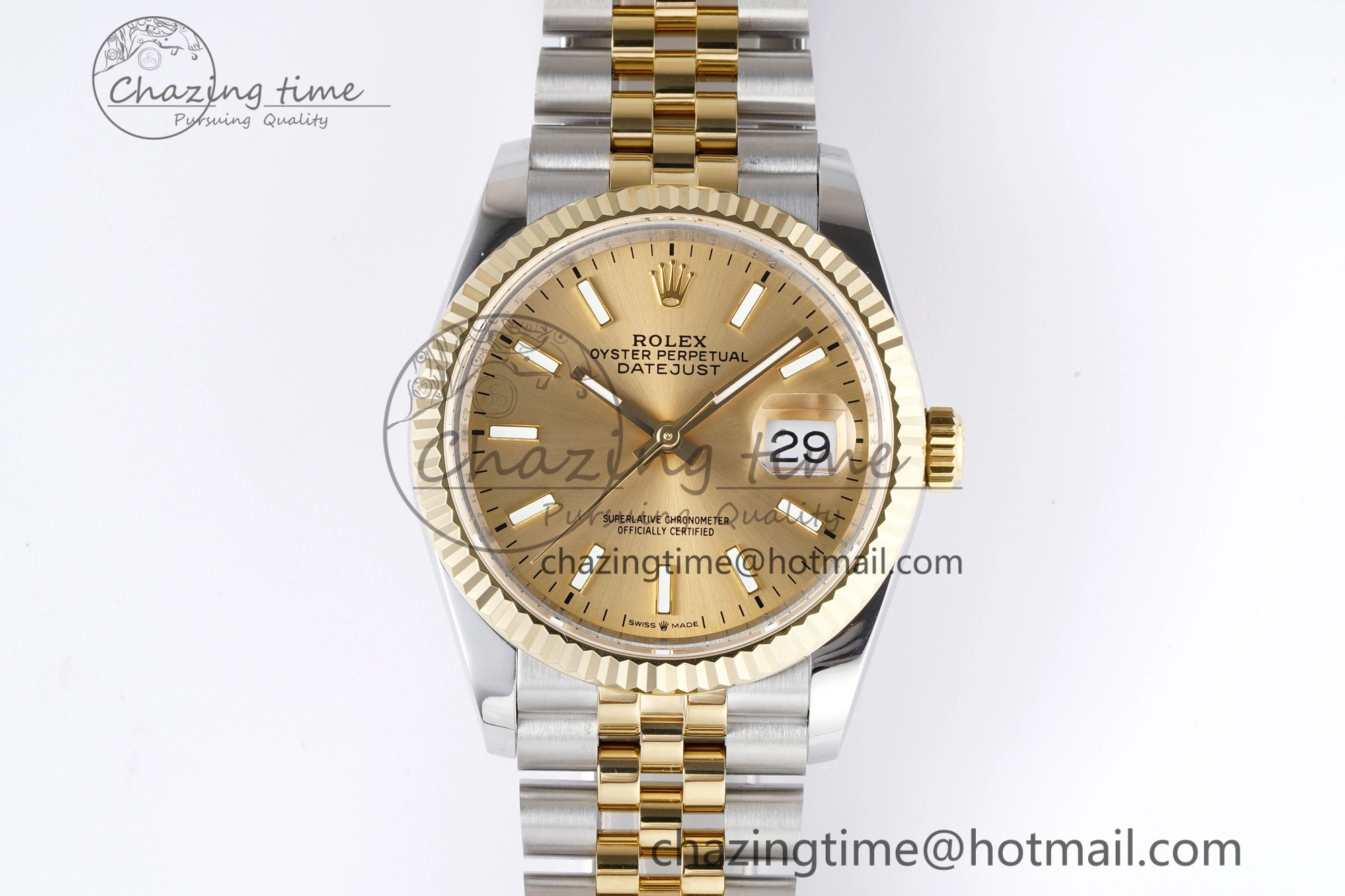 DateJust 36 SS YG 126233 JDF YG Plated 904L Steel YG Dial Stick Markers on Jubilee Bracelet V2
