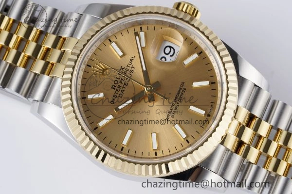 DateJust 36 SS YG 126233 JDF YG Plated 904L Steel YG Dial Stick Markers on Jubilee Bracelet V2