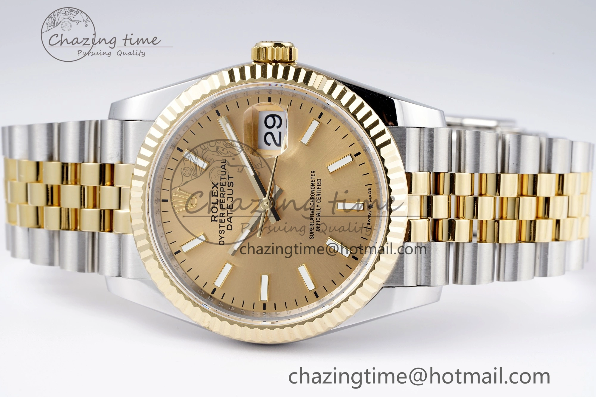 DateJust 36 SS YG 126233 JDF YG Plated 904L Steel YG Dial Stick Markers on Jubilee Bracelet V2