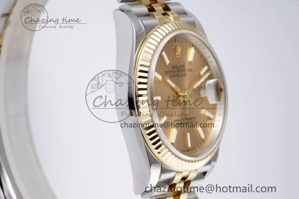 DateJust 36 SS YG 126233 JDF YG Plated 904L Steel YG Dial Stick Markers on Jubilee Bracelet V2