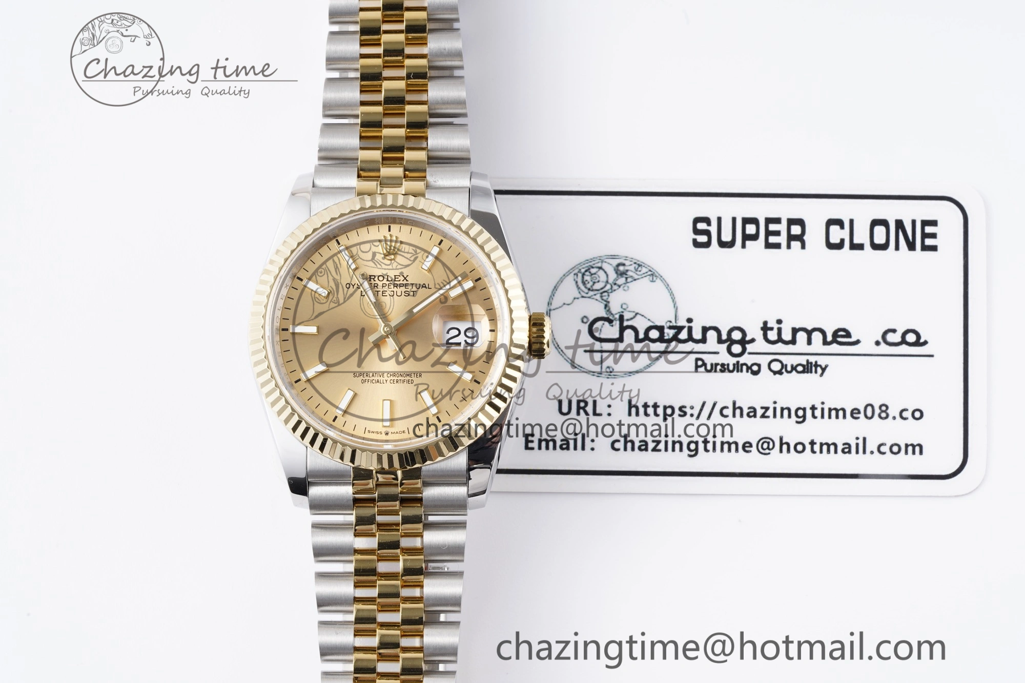 DateJust 36 SS YG 126233 JDF YG Plated 904L Steel YG Dial Stick Markers on Jubilee Bracelet V2