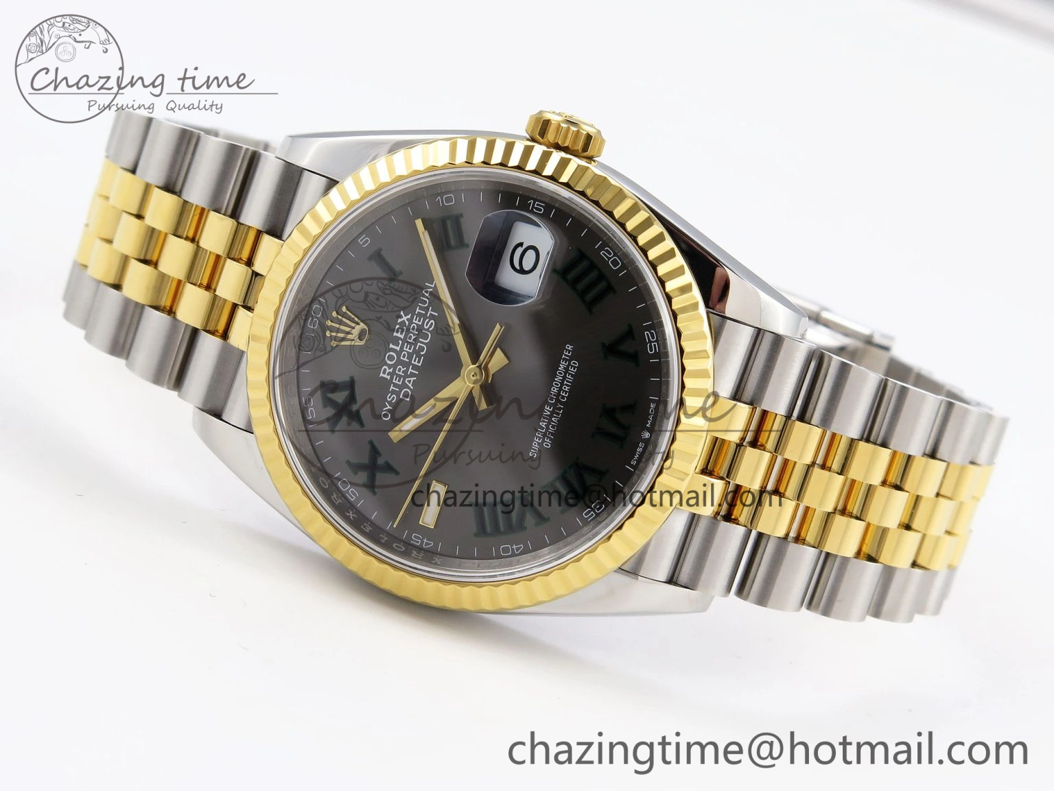 DateJust 36 SS YG 126233 VSF 1:1 Best Edition 904L Steel Gray Dial Green Roman Marker on Jubilee Bracelet VS3235