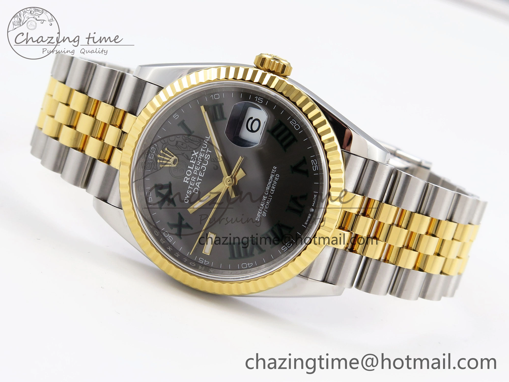 DateJust 36 SS YG 126233 VSF 1:1 Best Edition 904L Steel Gray Dial Green Roman Marker on Jubilee Bracelet VS3235