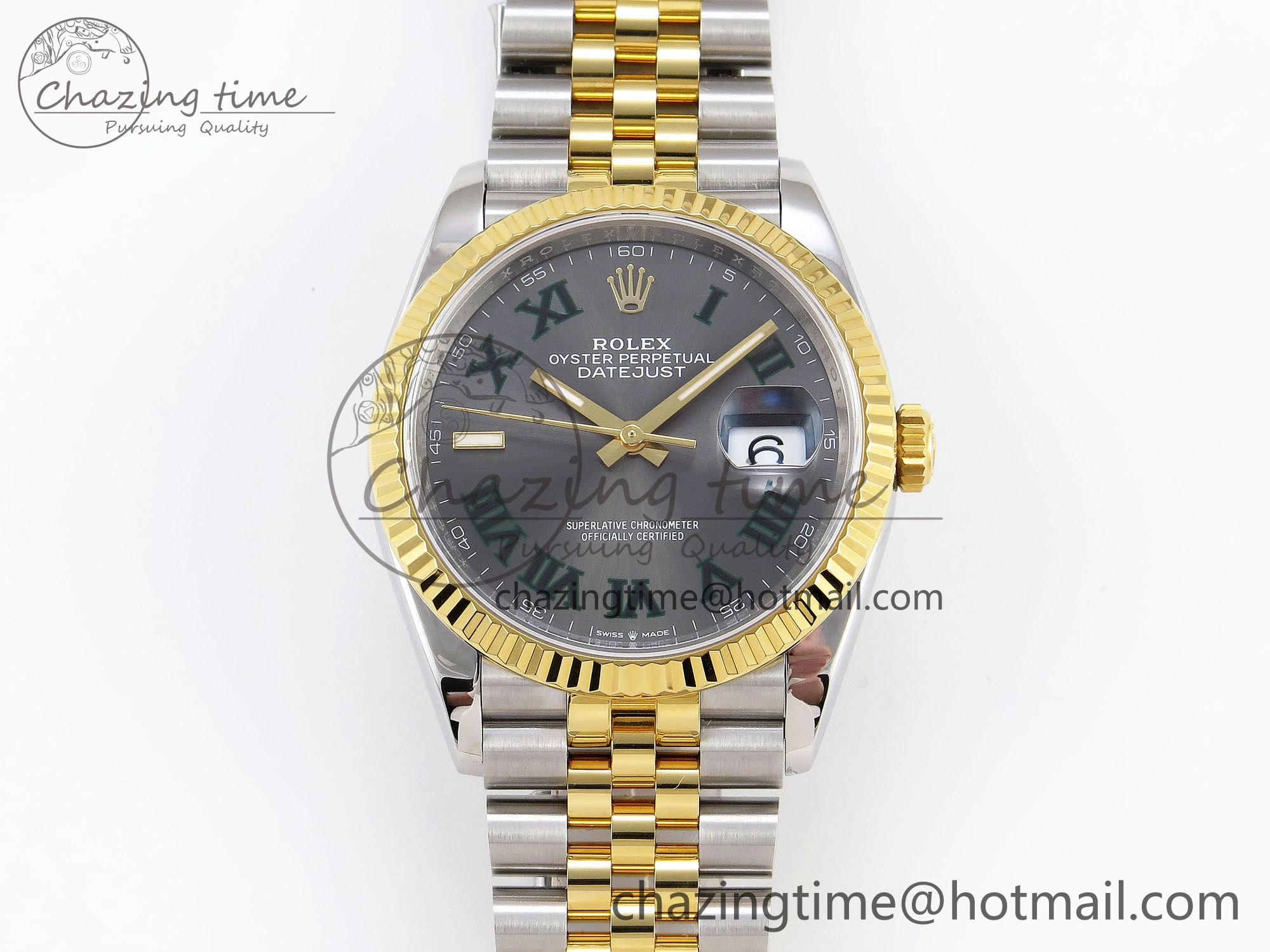 DateJust 36 SS YG 126233 VSF 1:1 Best Edition 904L Steel Gray Dial Green Roman Marker on Jubilee Bracelet VS3235