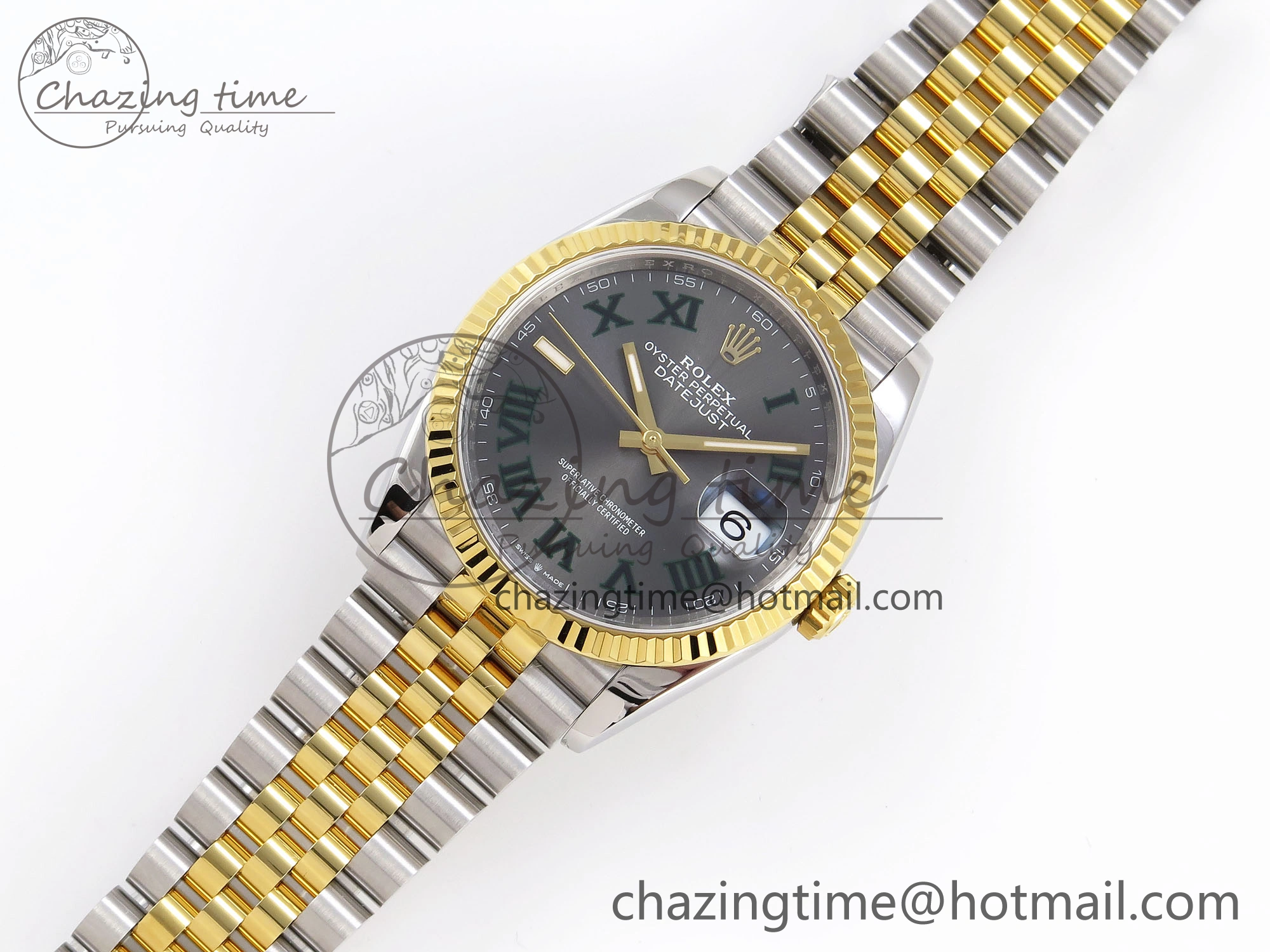 DateJust 36 SS YG 126233 VSF 1:1 Best Edition 904L Steel Gray Dial Green Roman Marker on Jubilee Bracelet VS3235