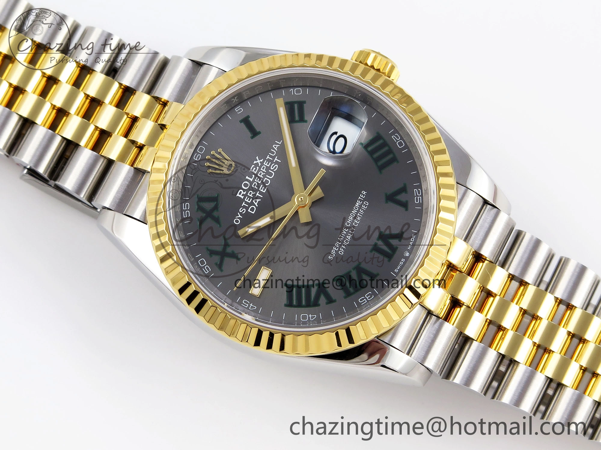 DateJust 36 SS YG 126233 VSF 1:1 Best Edition 904L Steel Gray Dial Green Roman Marker on Jubilee Bracelet VS3235