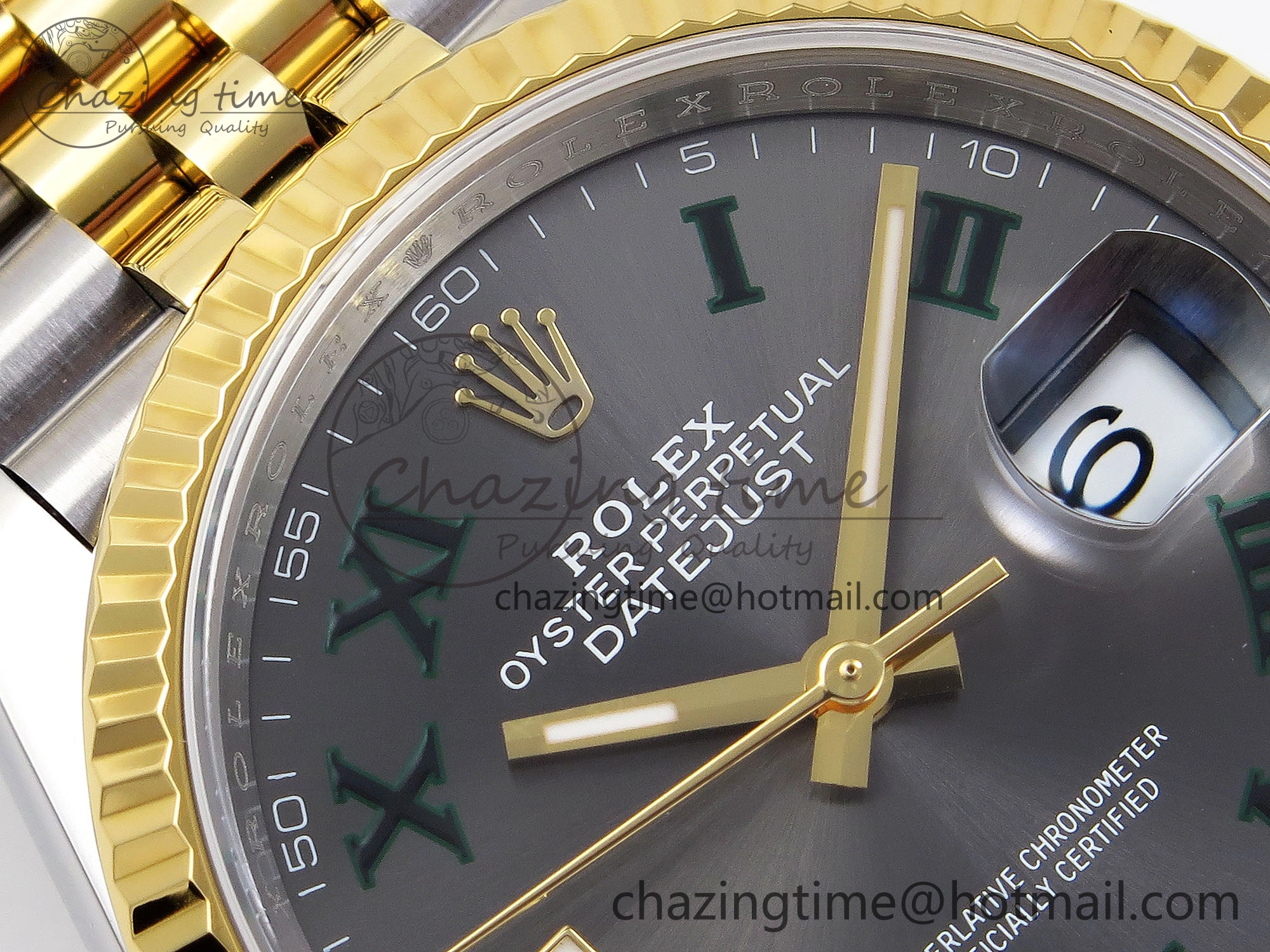 DateJust 36 SS YG 126233 VSF 1:1 Best Edition 904L Steel Gray Dial Green Roman Marker on Jubilee Bracelet VS3235