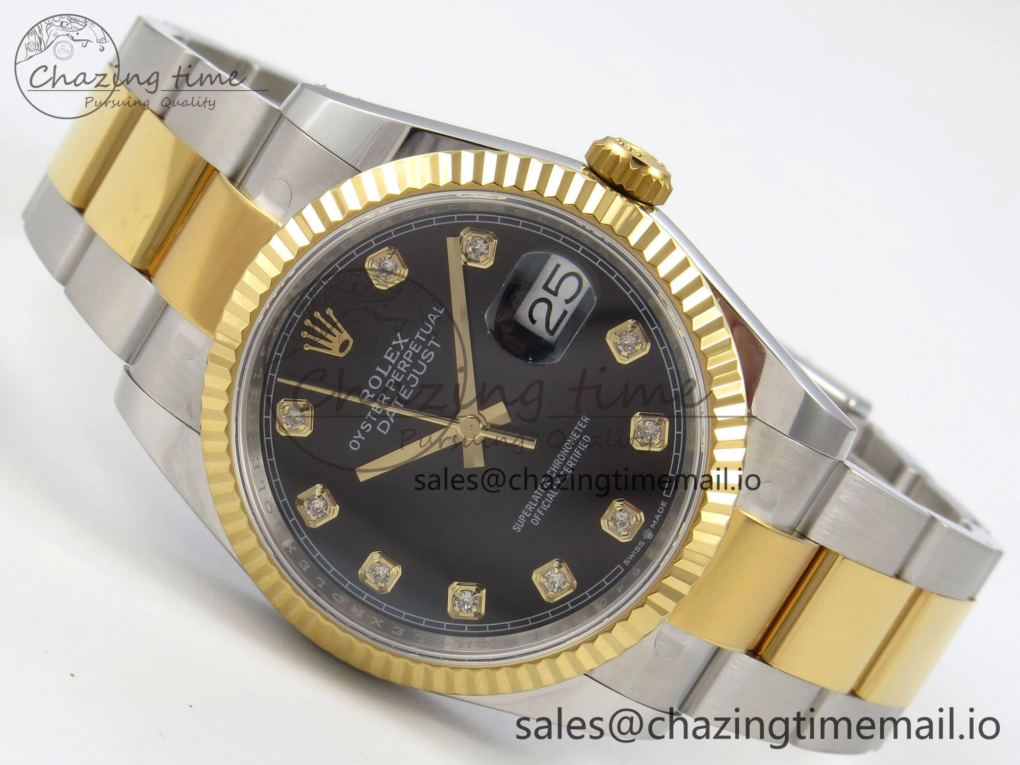 DateJust 36 SS YG ARF 1:1 Best Edition 904L Steel Black Diamonds Dial on Oyster Bracelet SH3235