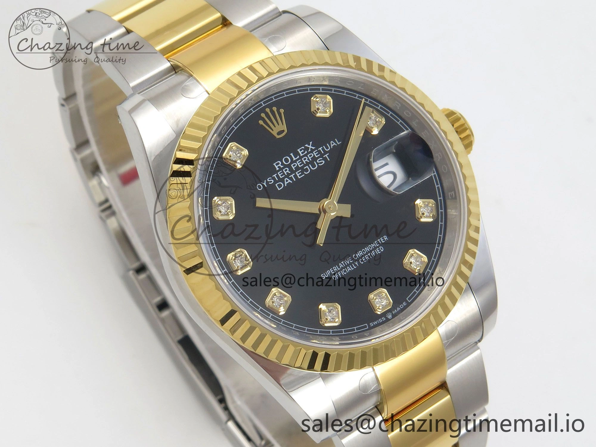 DateJust 36 SS YG ARF 1:1 Best Edition 904L Steel Black Diamonds Dial on Oyster Bracelet SH3235