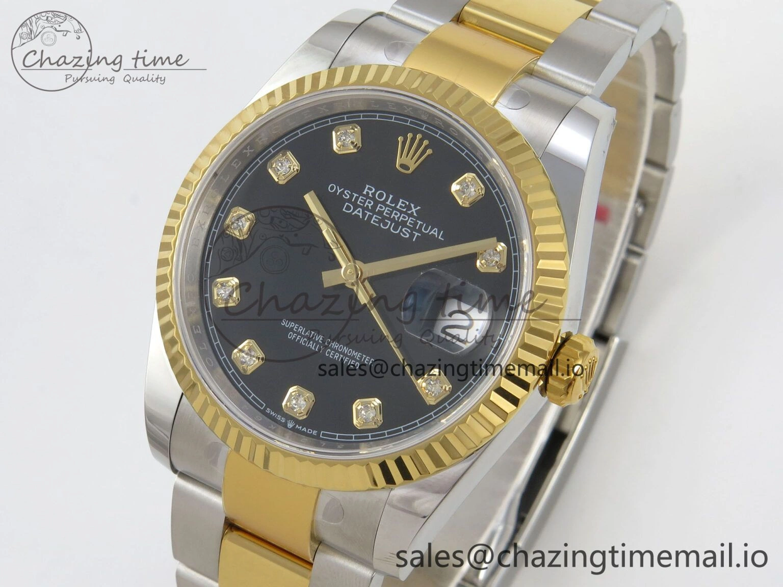 DateJust 36 SS YG ARF 1:1 Best Edition 904L Steel Black Diamonds Dial on Oyster Bracelet SH3235