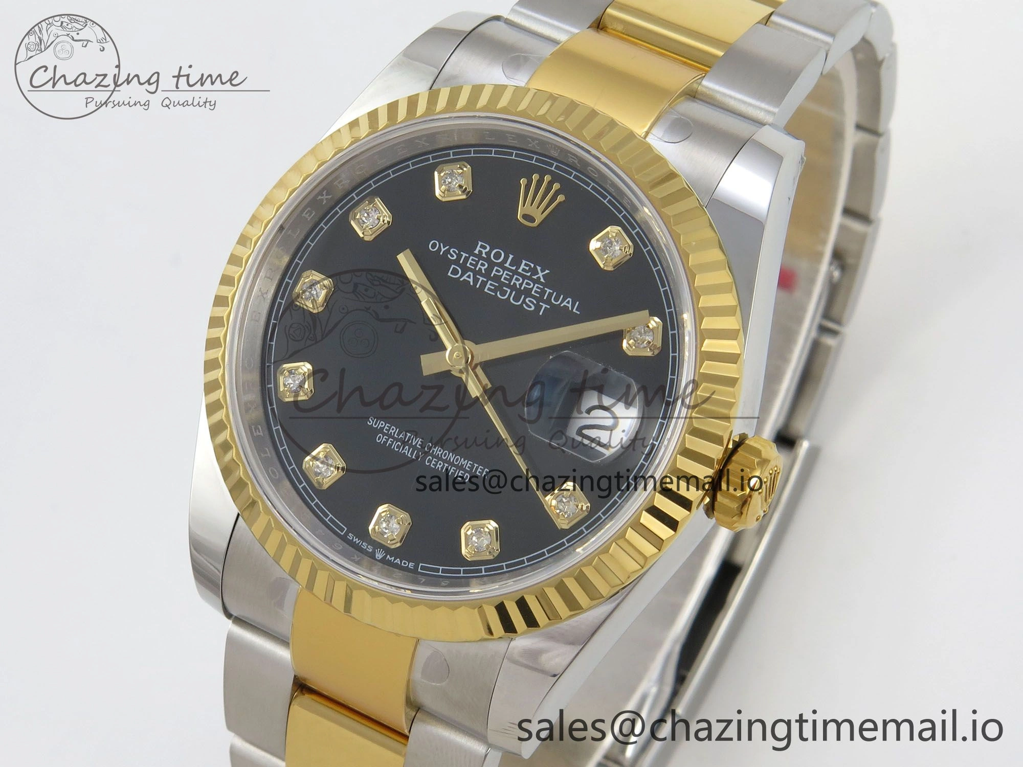DateJust 36 SS YG ARF 1:1 Best Edition 904L Steel Black Diamonds Dial on Oyster Bracelet SH3235