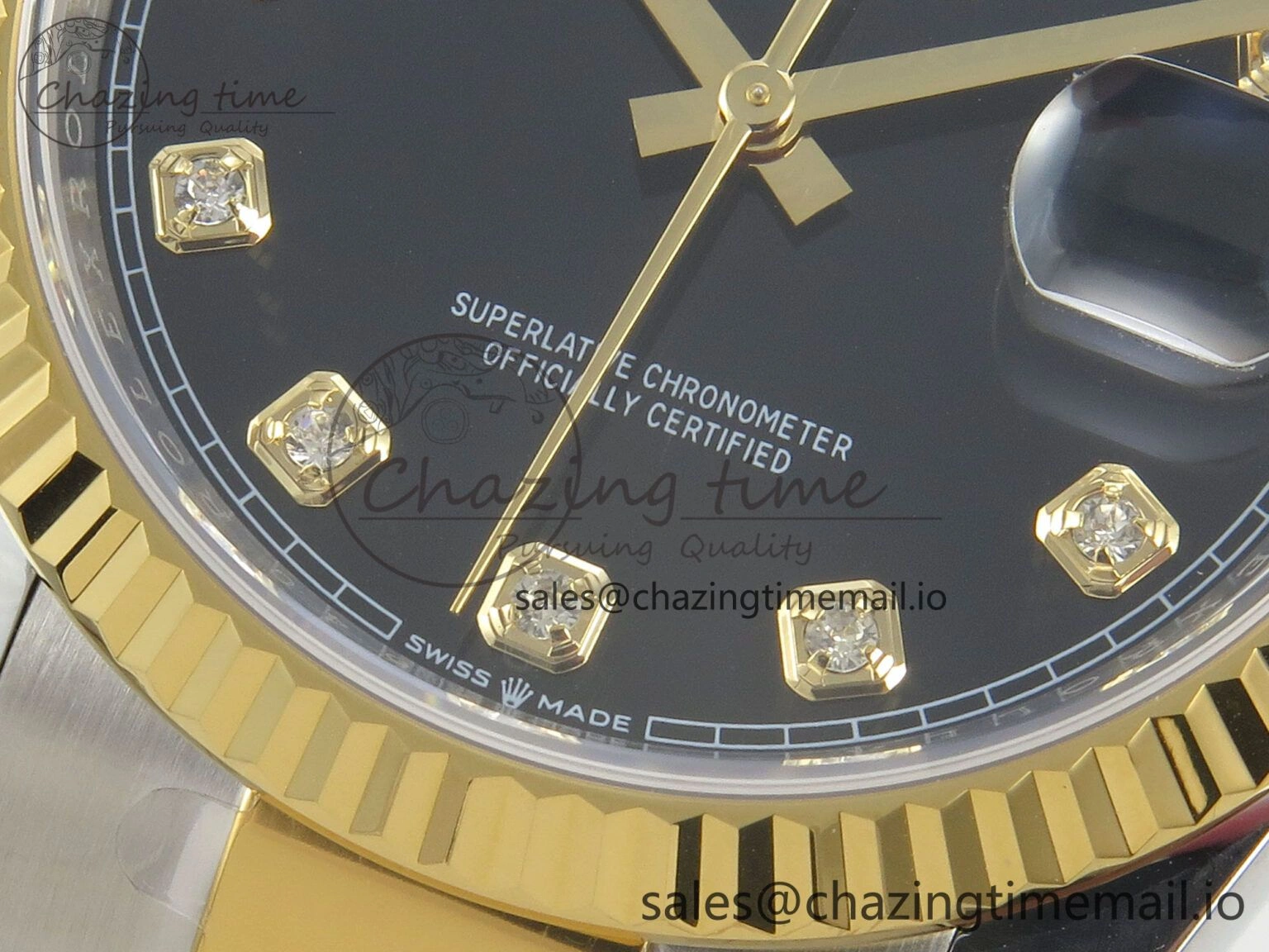DateJust 36 SS YG ARF 1:1 Best Edition 904L Steel Black Diamonds Dial on Oyster Bracelet SH3235