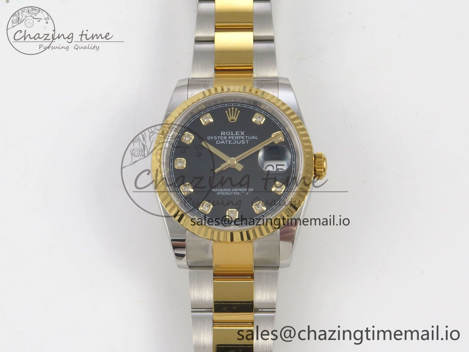 DateJust 36 SS YG ARF 1:1 Best Edition 904L Steel Black Diamonds Dial on Oyster Bracelet SH3235