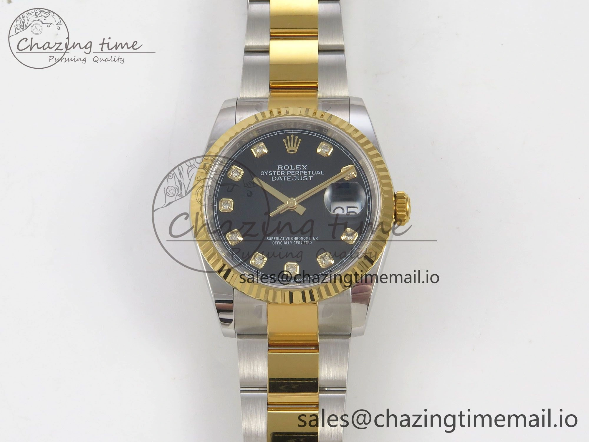 DateJust 36 SS YG ARF 1:1 Best Edition 904L Steel Black Diamonds Dial on Oyster Bracelet SH3235