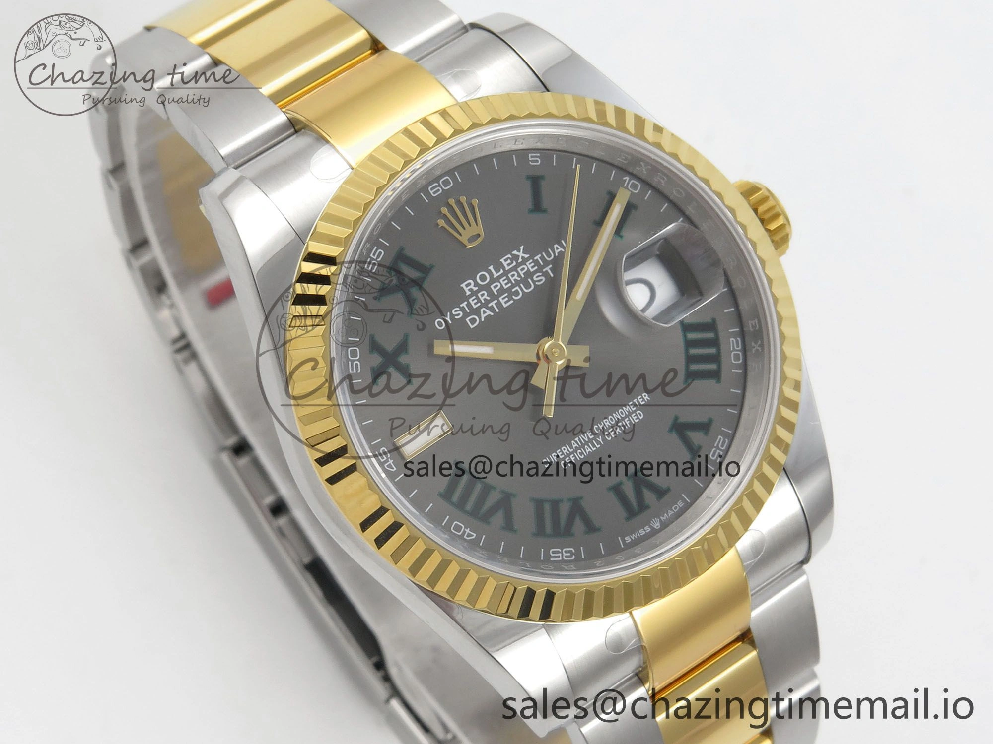 DateJust 36 SS YG ARF 1:1 Best Edition 904L Steel Gray Dial Green Roman on Oyster Bracelet SH3235