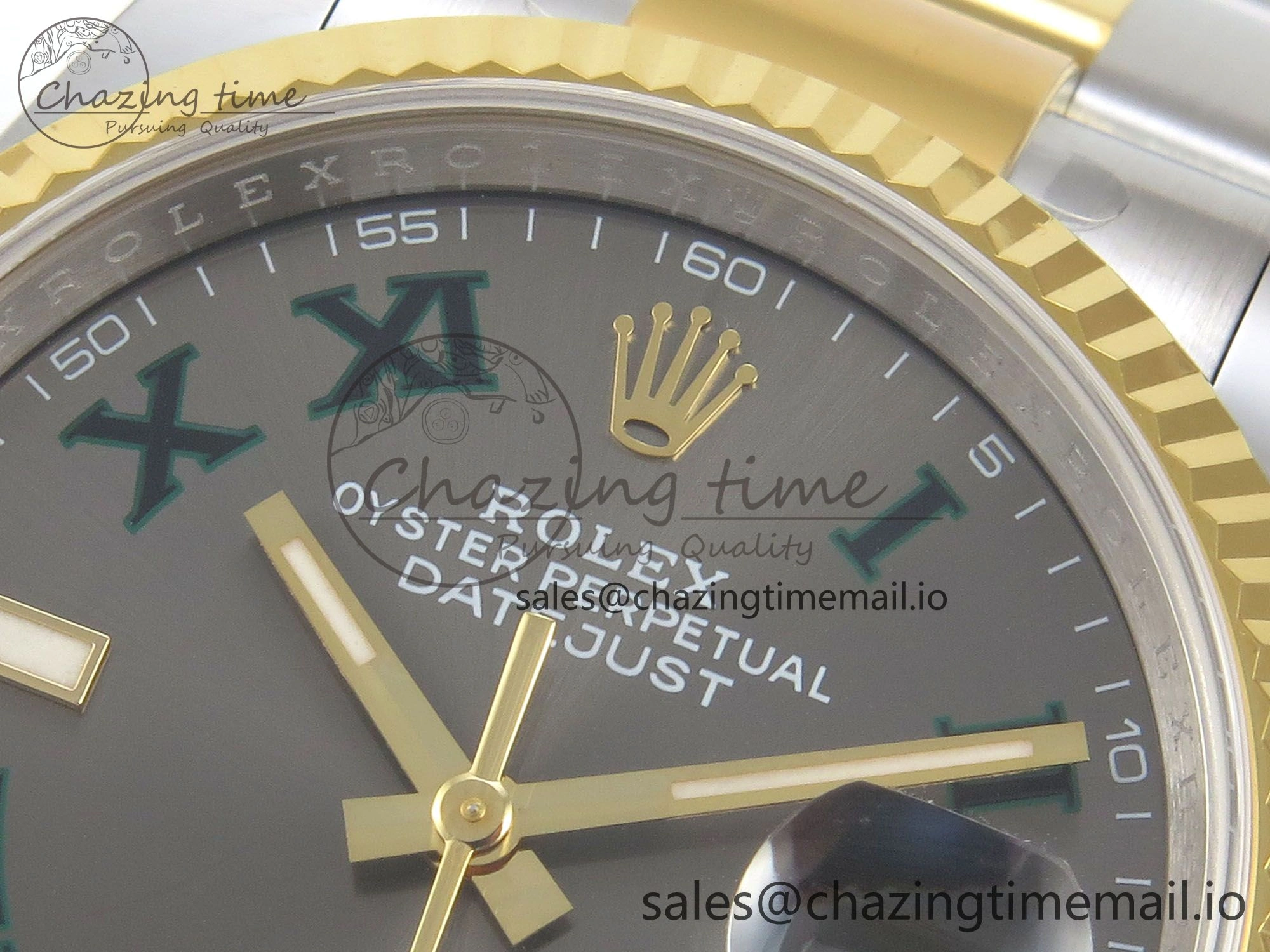DateJust 36 SS YG ARF 1:1 Best Edition 904L Steel Gray Dial Green Roman on Oyster Bracelet SH3235