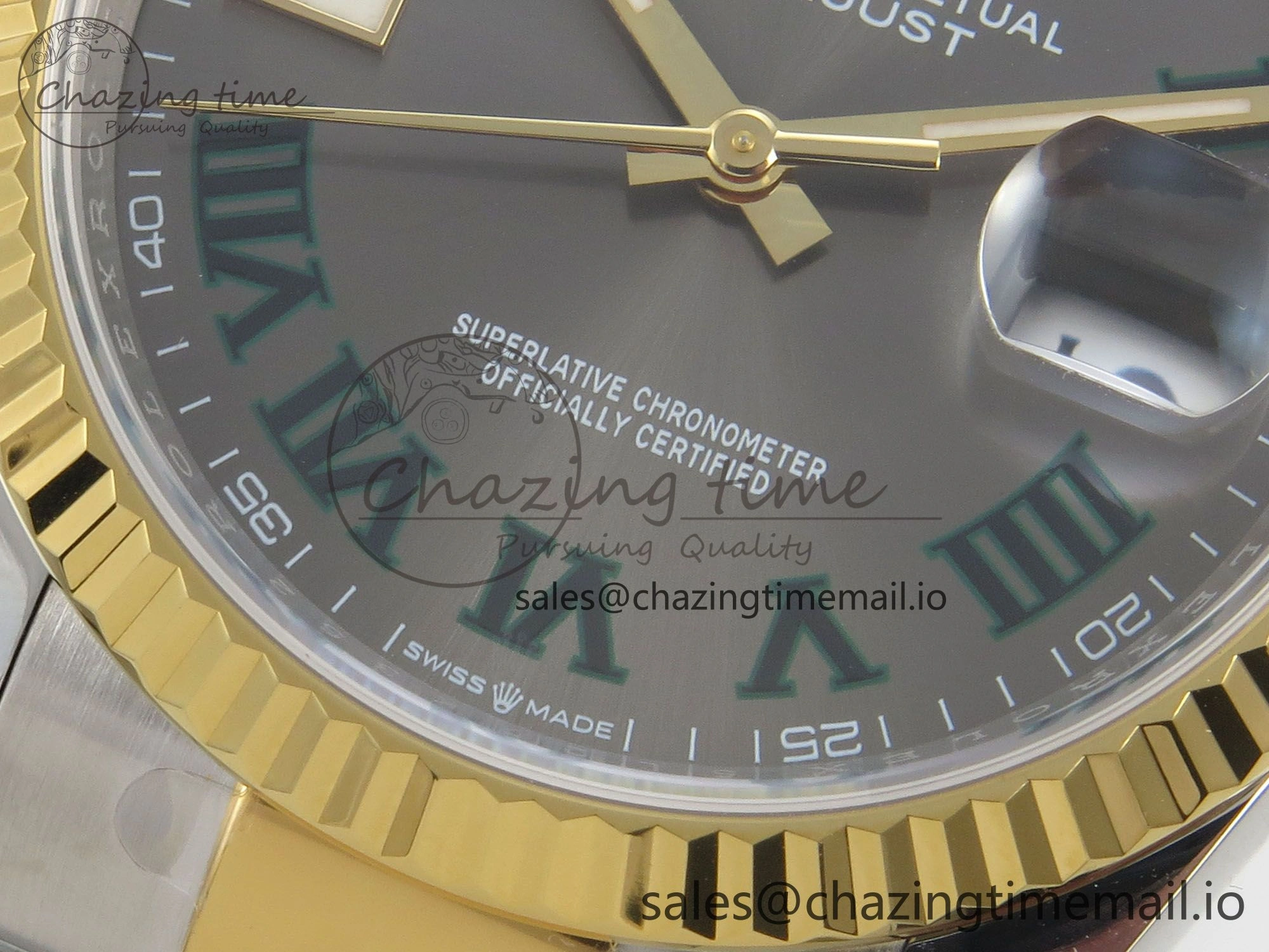 DateJust 36 SS YG ARF 1:1 Best Edition 904L Steel Gray Dial Green Roman on Oyster Bracelet SH3235
