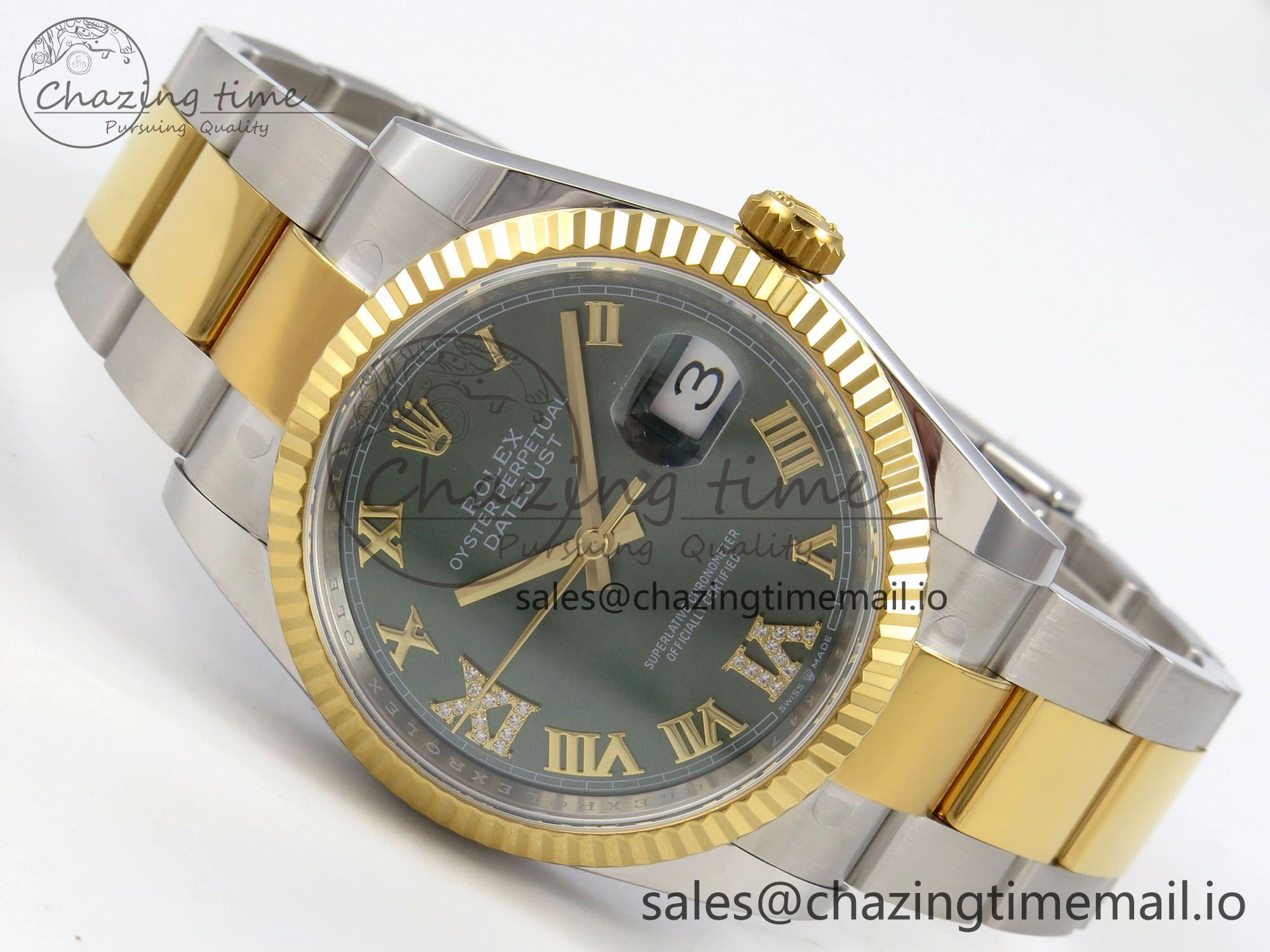 DateJust 36 SS YG ARF 1:1 Best Edition 904L Steel Green Dial YG Roman on Oyster Bracelet SH3235