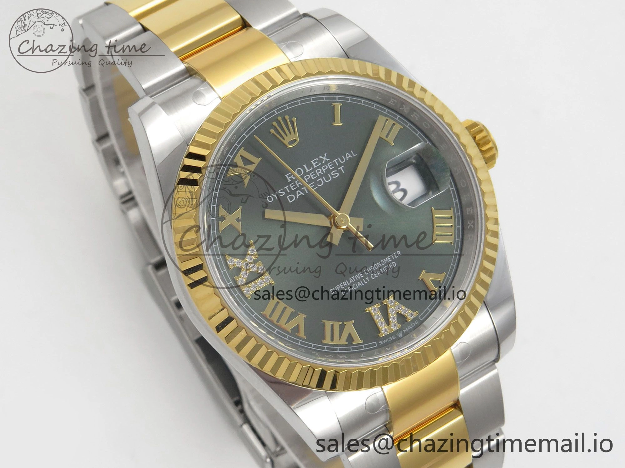 DateJust 36 SS YG ARF 1:1 Best Edition 904L Steel Green Dial YG Roman on Oyster Bracelet SH3235