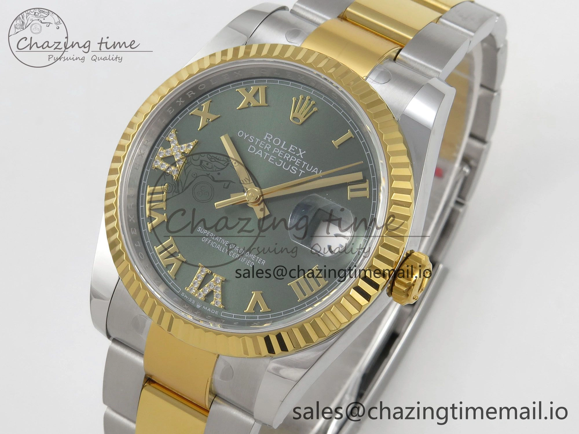 DateJust 36 SS YG ARF 1:1 Best Edition 904L Steel Green Dial YG Roman on Oyster Bracelet SH3235