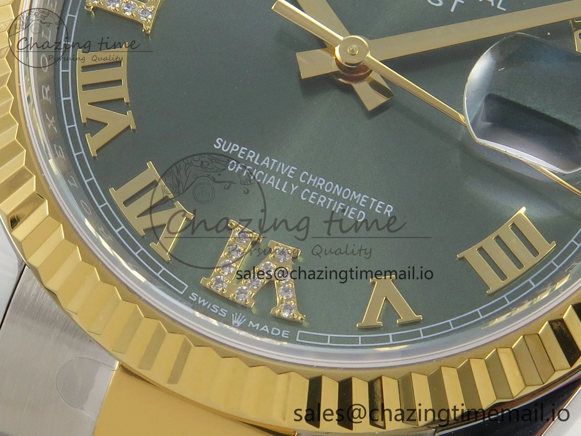 DateJust 36 SS YG ARF 1:1 Best Edition 904L Steel Green Dial YG Roman on Oyster Bracelet SH3235