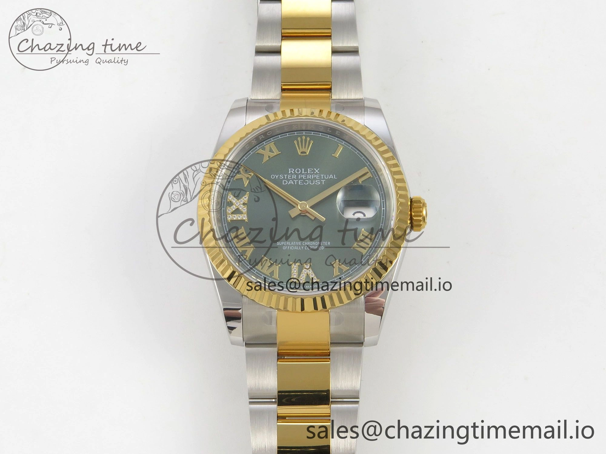 DateJust 36 SS YG ARF 1:1 Best Edition 904L Steel Green Dial YG Roman on Oyster Bracelet SH3235
