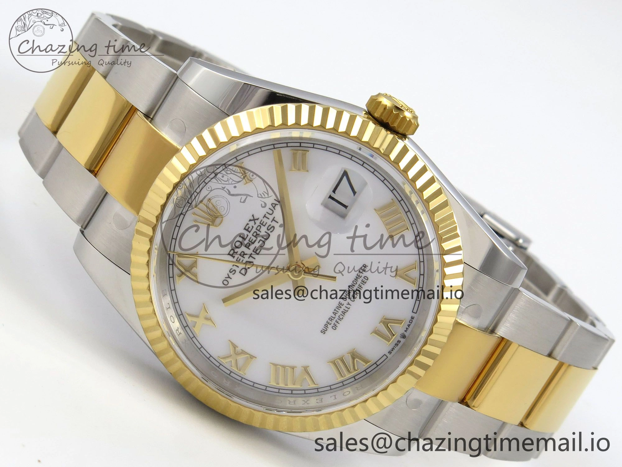 DateJust 36 SS YG ARF 1:1 Best Edition 904L Steel White Dial YG Roman on Oyster Bracelet SH3235