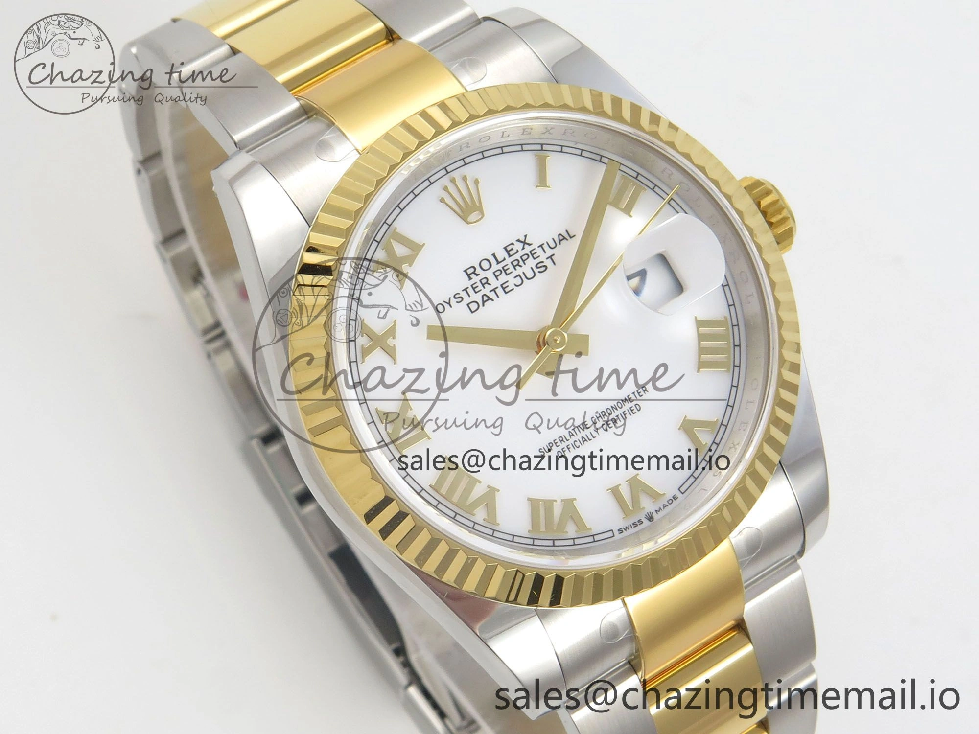 DateJust 36 SS YG ARF 1:1 Best Edition 904L Steel White Dial YG Roman on Oyster Bracelet SH3235