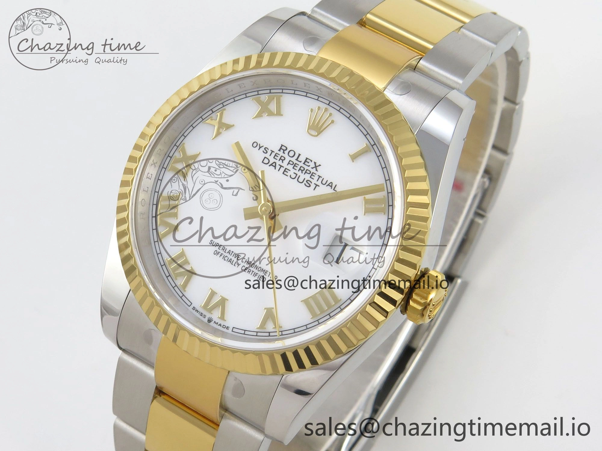 DateJust 36 SS YG ARF 1:1 Best Edition 904L Steel White Dial YG Roman on Oyster Bracelet SH3235