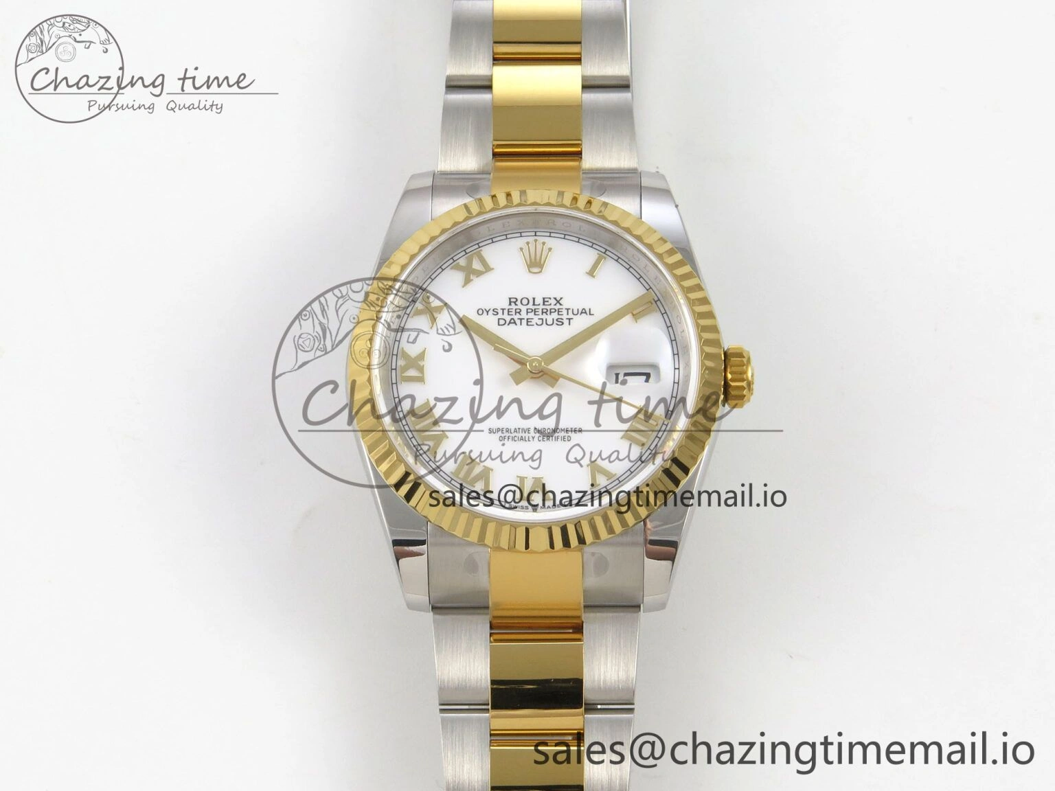 DateJust 36 SS YG ARF 1:1 Best Edition 904L Steel White Dial YG Roman on Oyster Bracelet SH3235