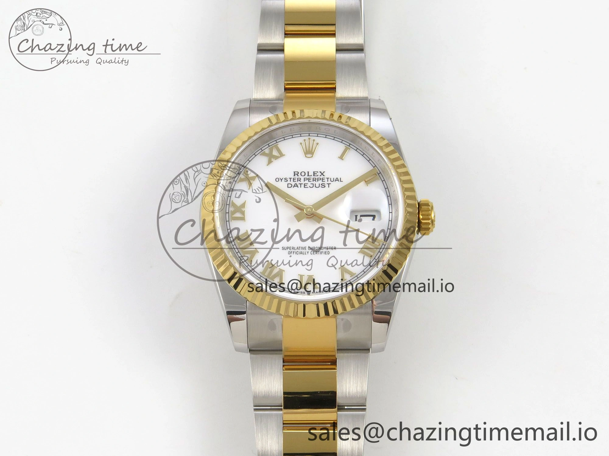 DateJust 36 SS YG ARF 1:1 Best Edition 904L Steel White Dial YG Roman on Oyster Bracelet SH3235