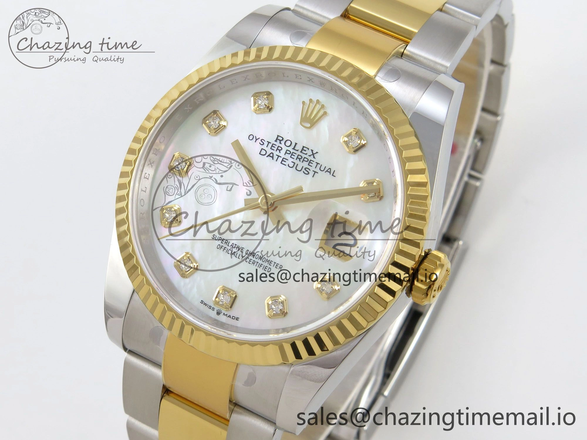 DateJust 36 SS YG ARF 1:1 Best Edition 904L Steel White MOP Dial on Oyster Bracelet SH3235