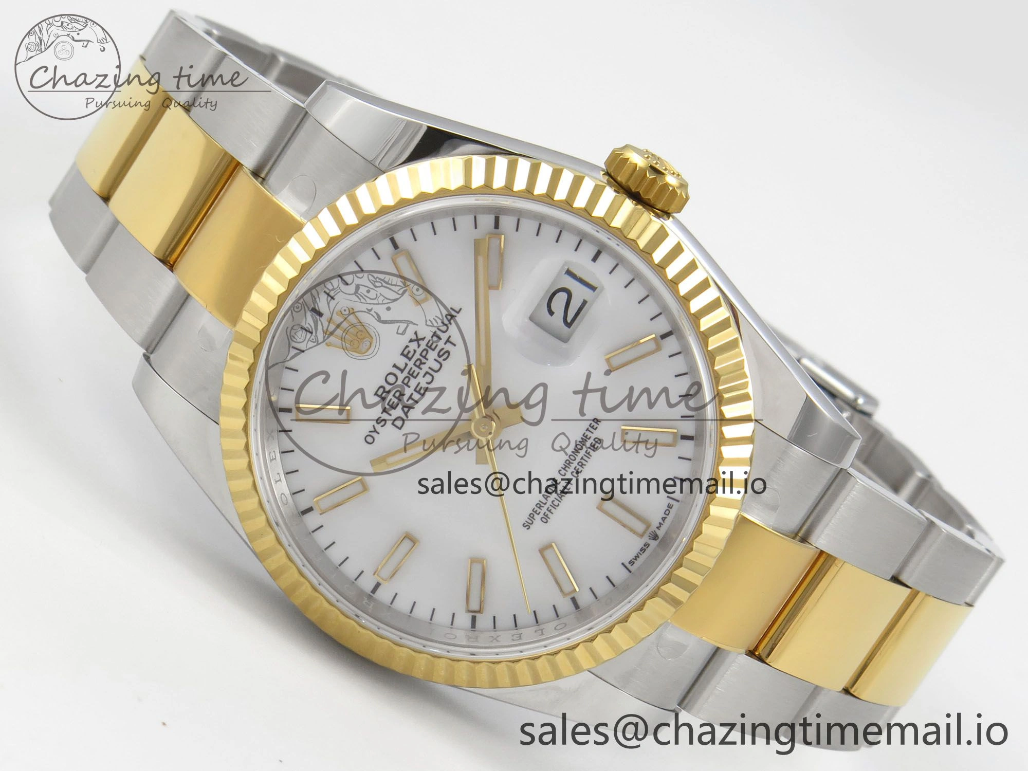 DateJust 36 SS YG ARF 1:1 Best Edition 904L Steel White Stick Dial on Oyster Bracelet SH3235