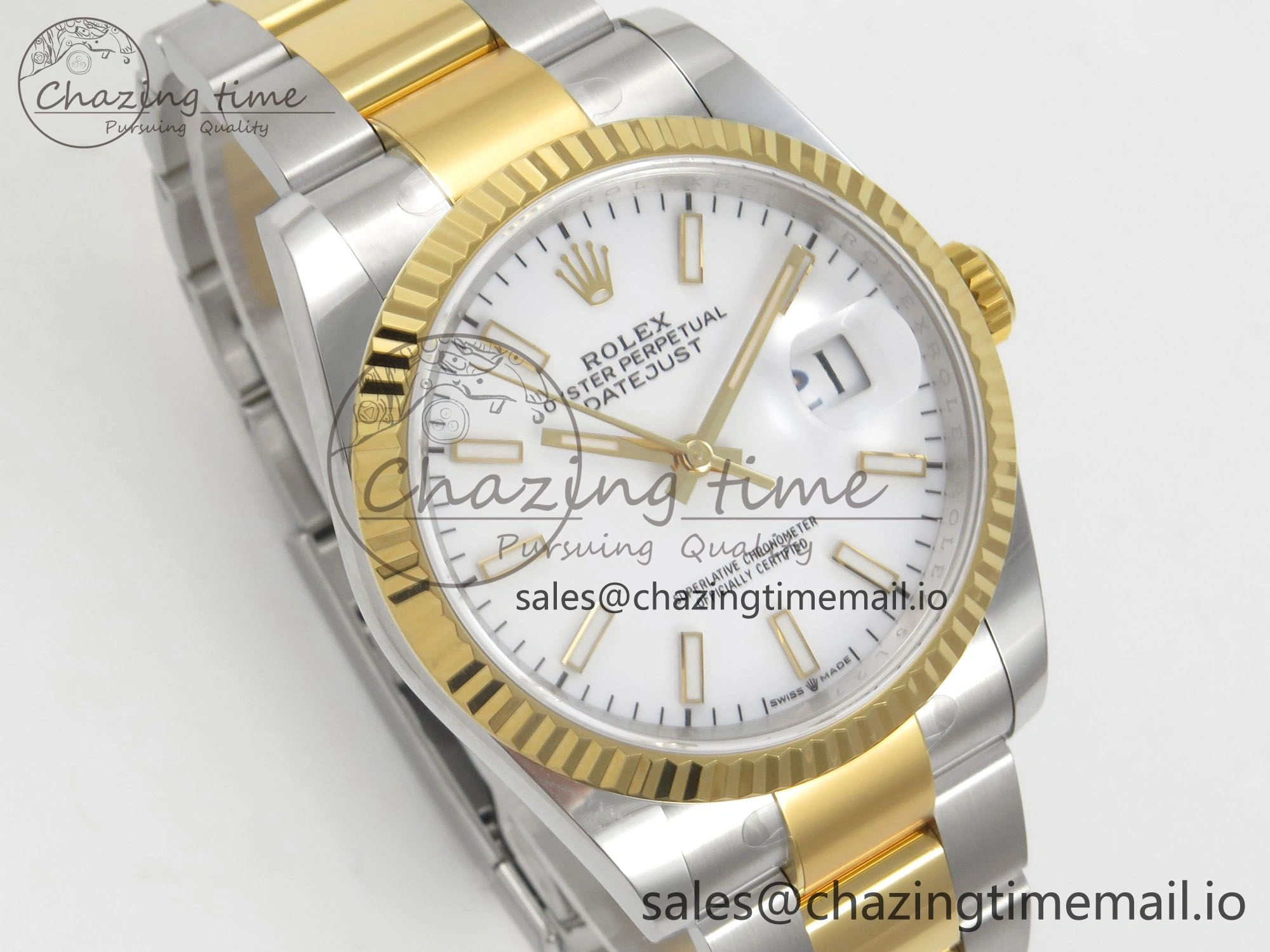 DateJust 36 SS YG ARF 1:1 Best Edition 904L Steel White Stick Dial on Oyster Bracelet SH3235